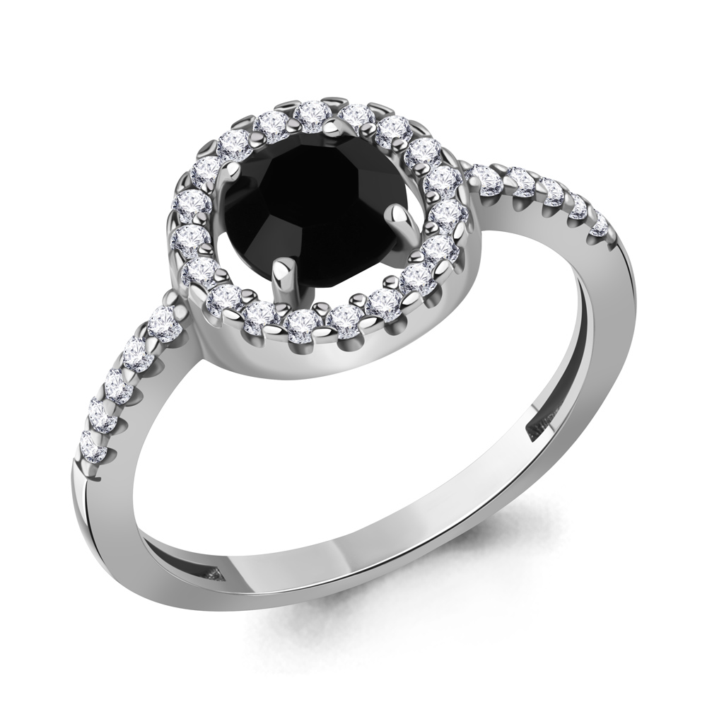 600587АЧ Кольцо из Серебра с стеклом, фианитами