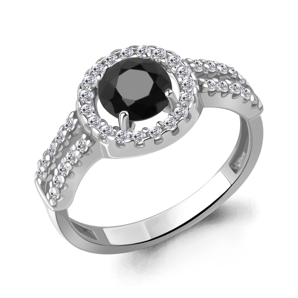 600588АЧ Кольцо из Серебра с стеклом, фианитами