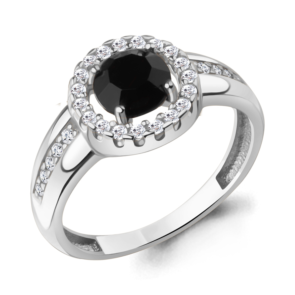 600590АЧ Кольцо из Серебра с стеклом, фианитами