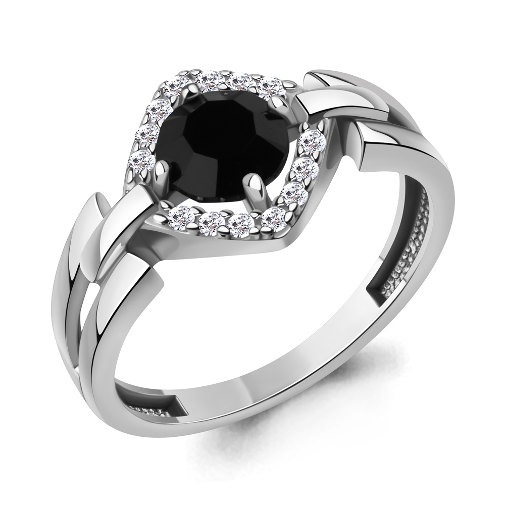 600593АЧ Кольцо из Серебра с стеклом, фианитами