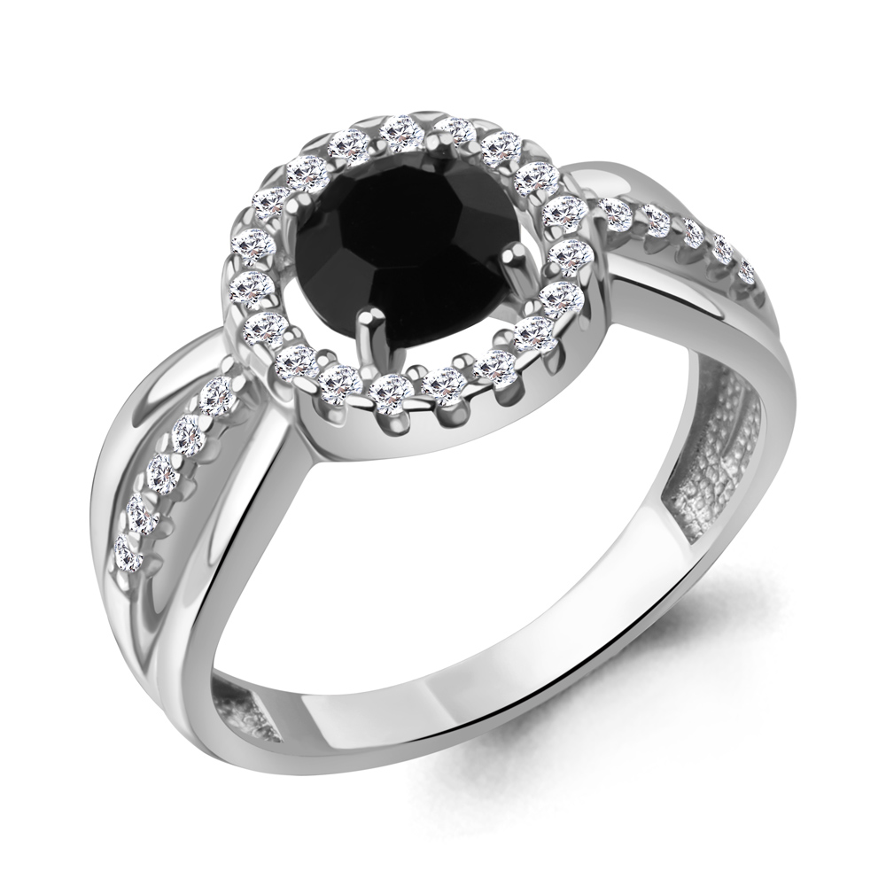 600594АЧ Кольцо из Серебра с стеклом, фианитами