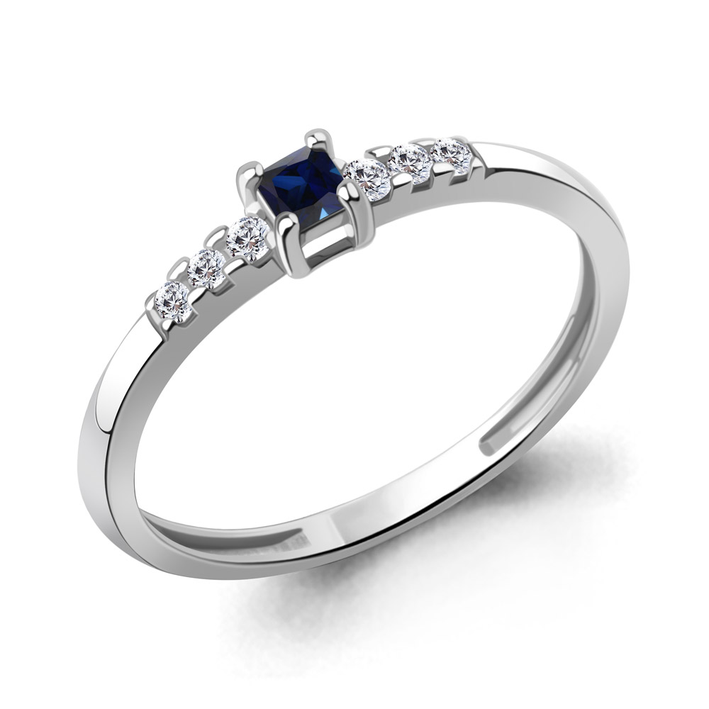600618АБ Кольцо из Серебра с наносапфиром, фианитами