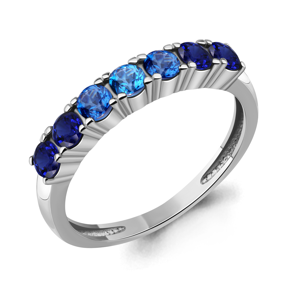 600637Б Кольцо из Серебра с наносапфирами, наносапфирами, нанотопазом