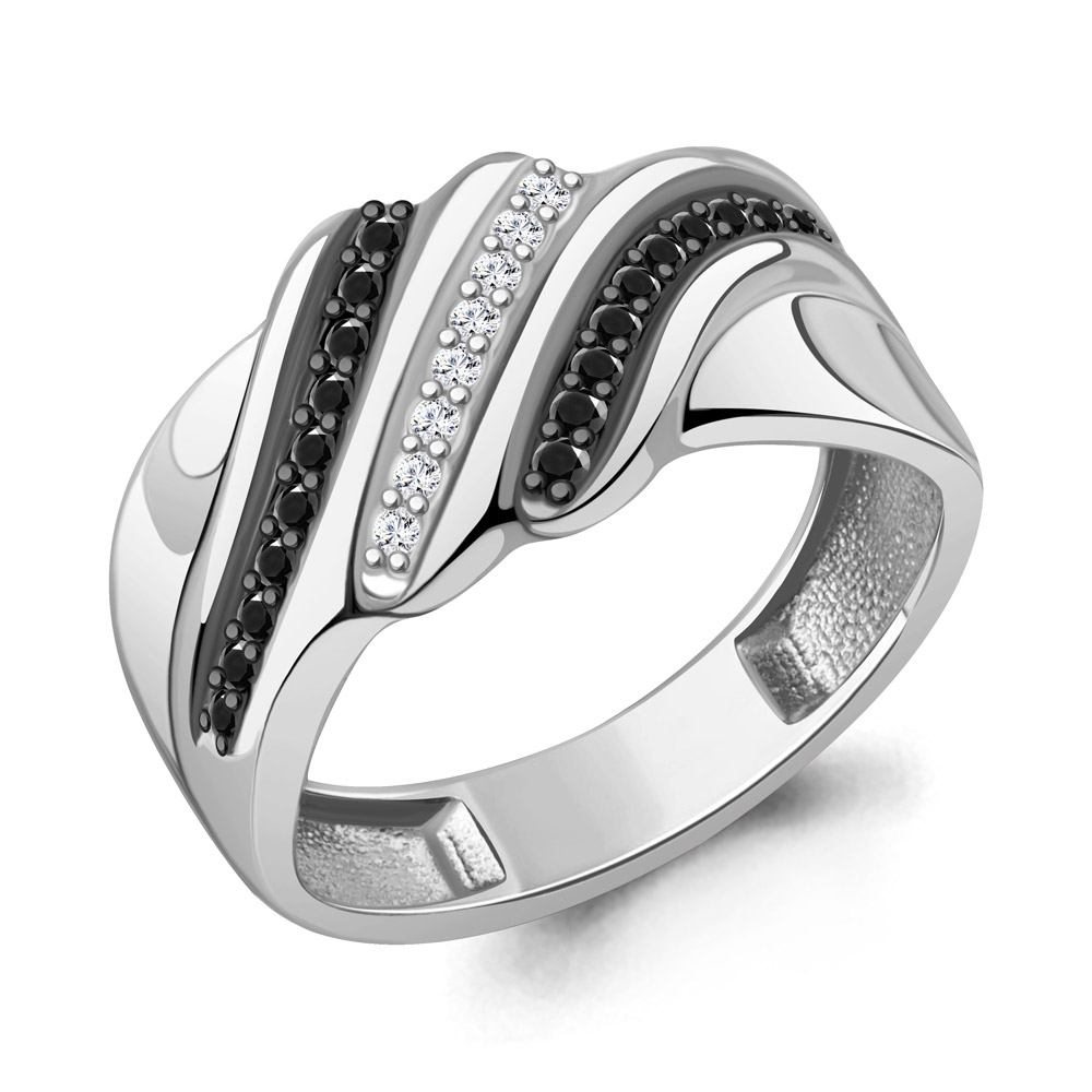 600641АЧ Кольцо из Серебра с нанокристаллами, фианитами