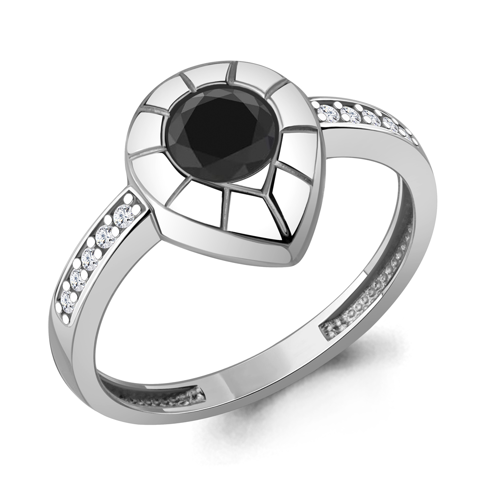 600643АЧ Кольцо из Серебра с стеклом, фианитами