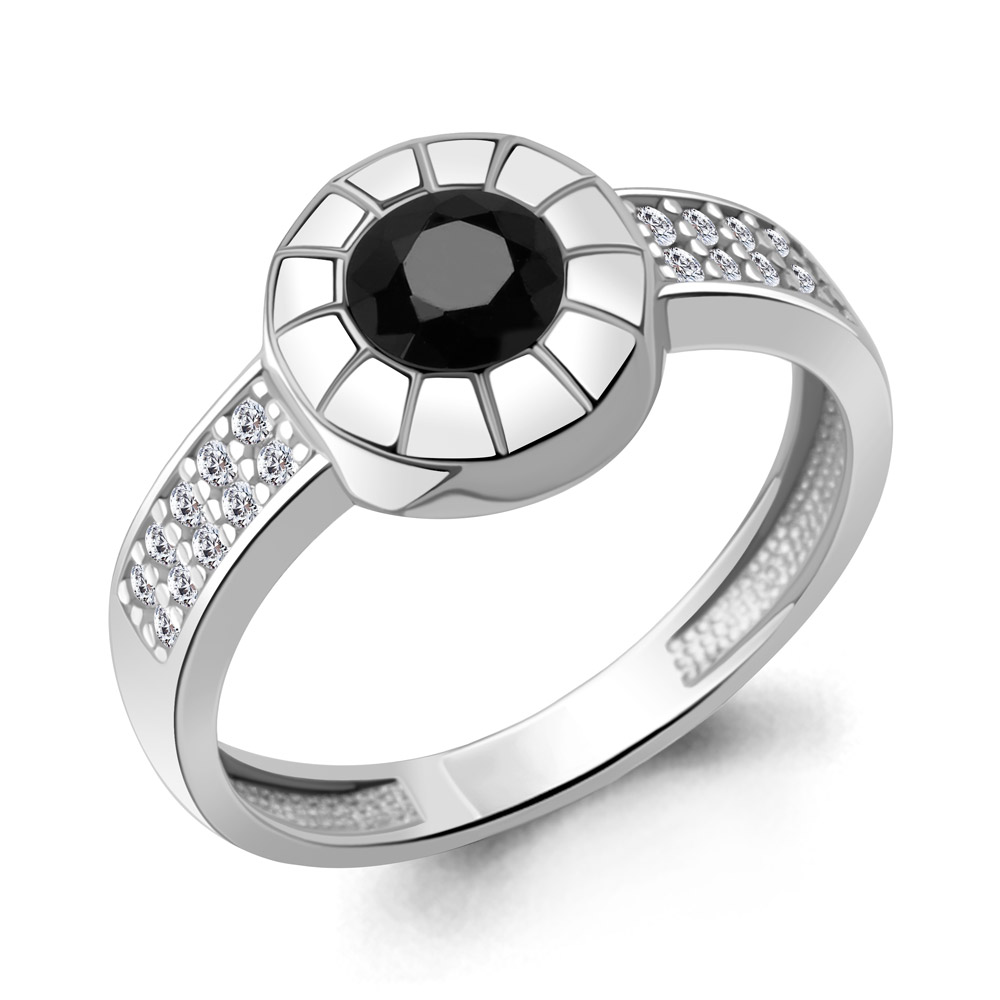 600644АЧ Кольцо из Серебра с стеклом, фианитами