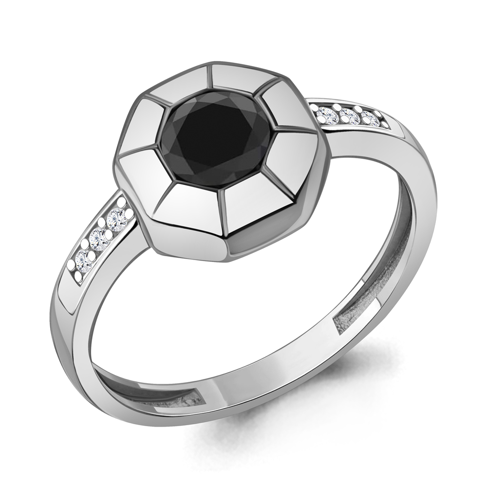 600647АЧ Кольцо из Серебра с стеклом, фианитами