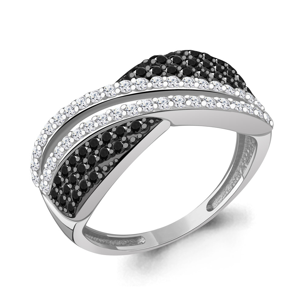 600648АЧ Кольцо из Серебра с нанокристаллами, фианитами