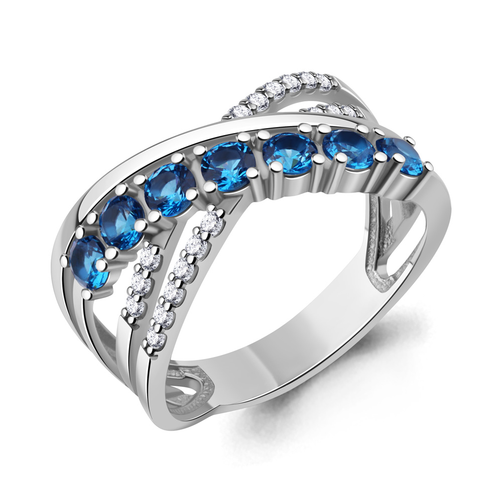 600650АБ Кольцо из Серебра с нанотопазами, фианитами