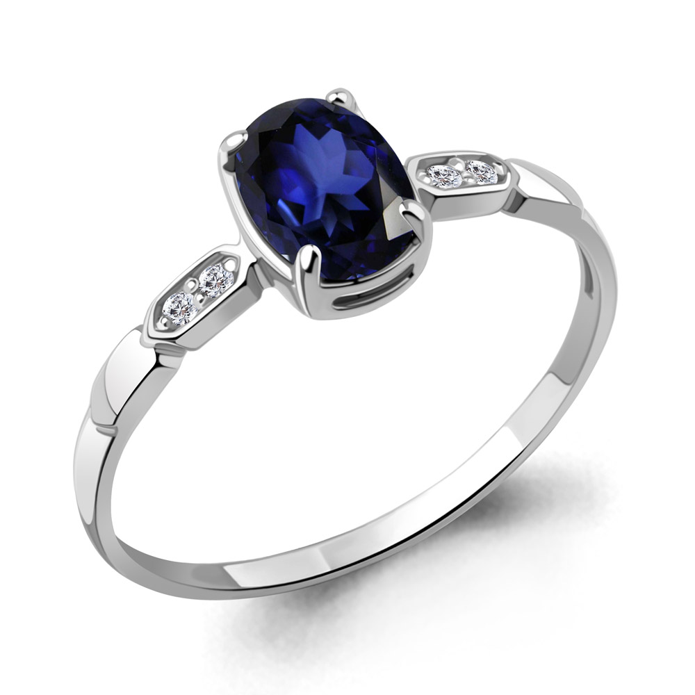 600688АБ Кольцо из Серебра с наносапфиром, фианитами