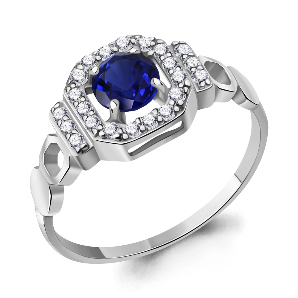 600689АБ Кольцо из Серебра с наносапфиром, фианитами