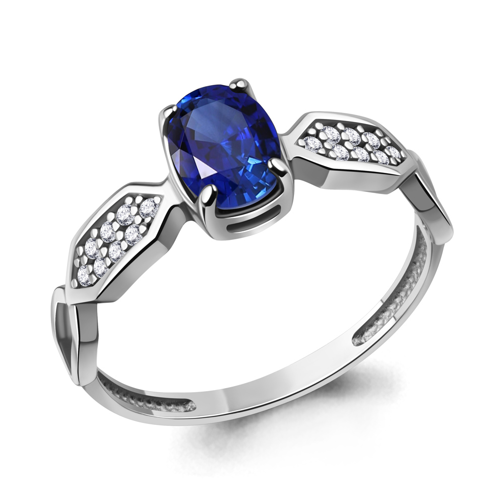 600701АБ Кольцо из Серебра с наносапфиром, фианитами