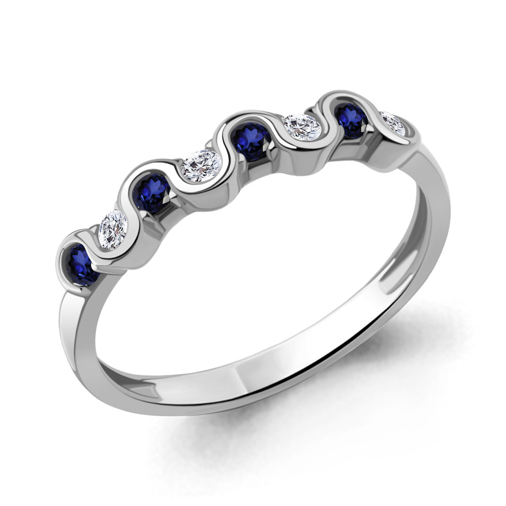 600733АБ Кольцо из Серебра с наносапфирами, фианитами