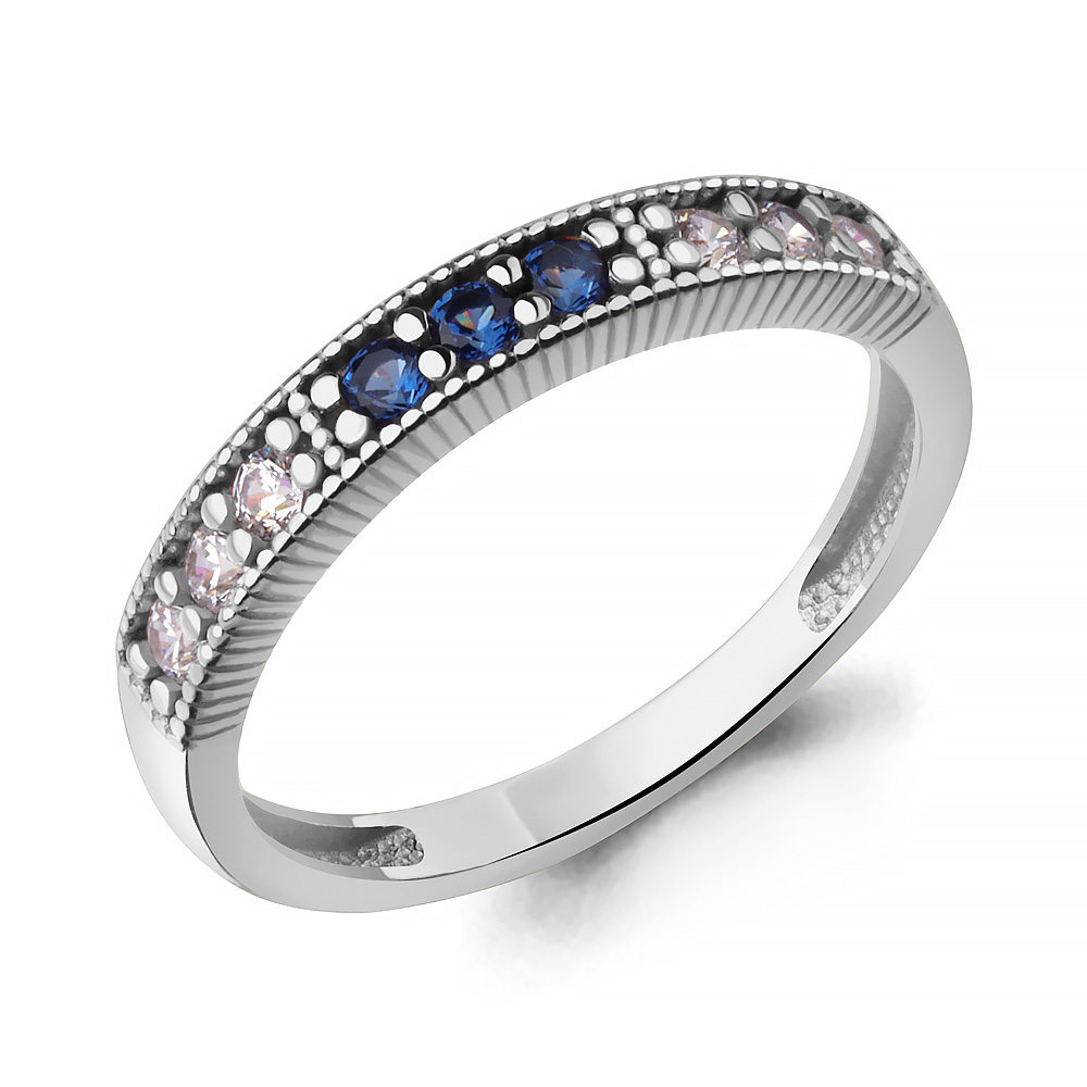 600745АБ Кольцо из Серебра с наносапфирами, фианитами