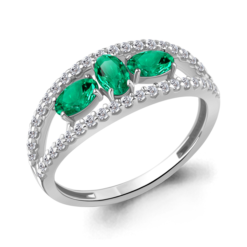 600755АГ Кольцо из Серебра с наноизумрудами, фианитами