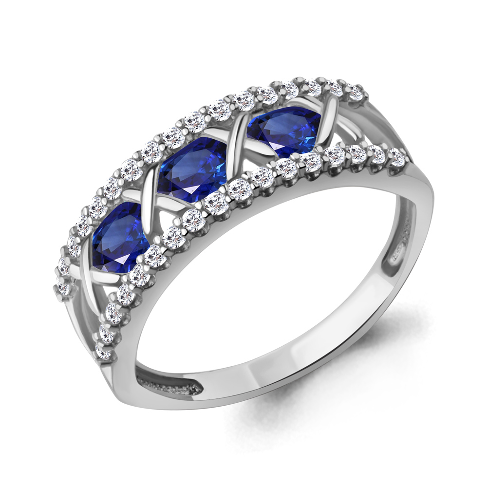 600756АБ Кольцо из Серебра с наносапфирами, фианитами