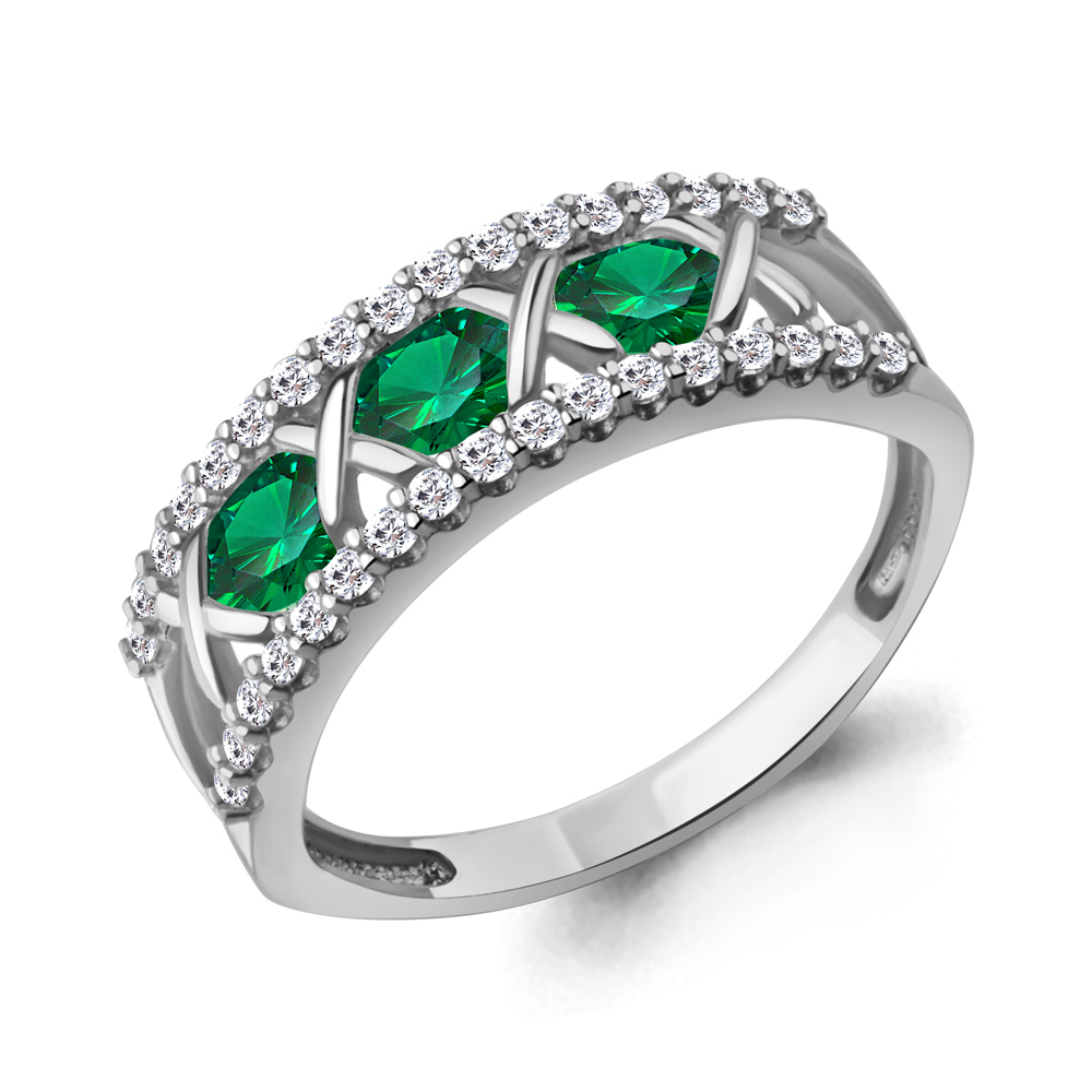 600756АГ Кольцо из Серебра с наноизумрудами, фианитами