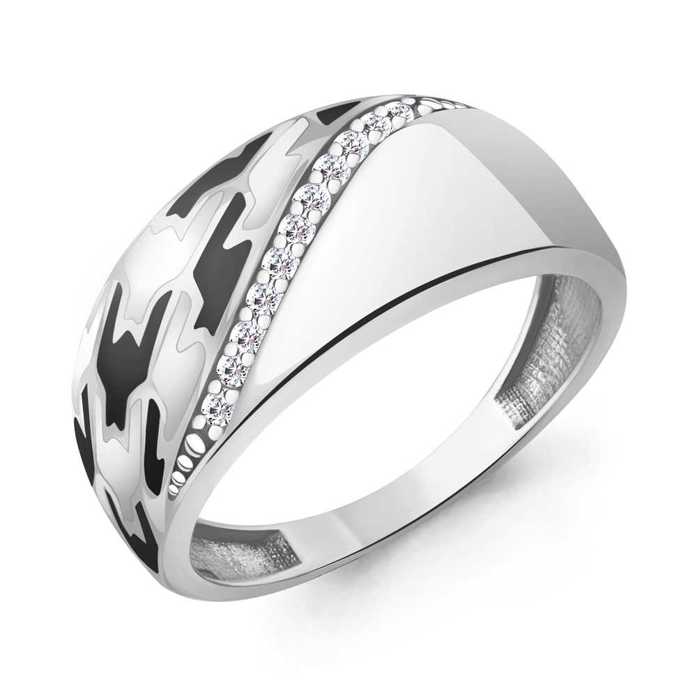 600792А Кольцо из Серебра с фианитами, эмалью