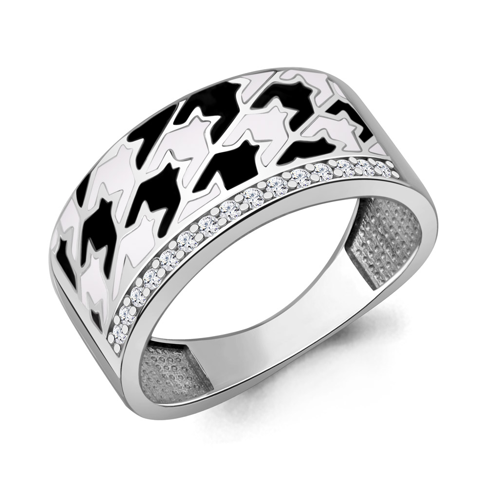 600795А Кольцо из Серебра с фианитами, эмалью