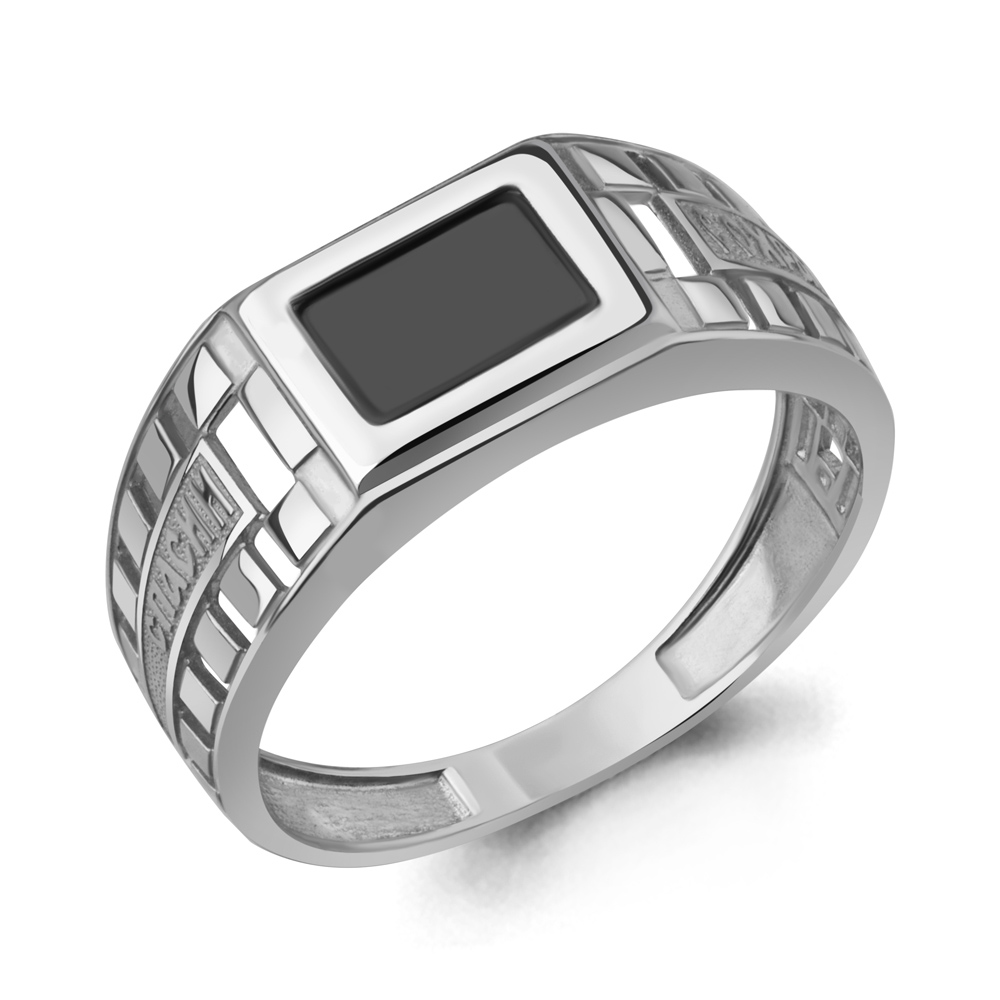 600817Ч Кольцо из Серебра с черным фианитом