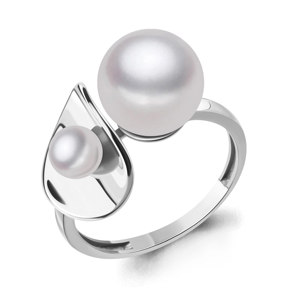 600896 Кольцо из Серебра с имитацией жемчуга, хрустальным жемчугом