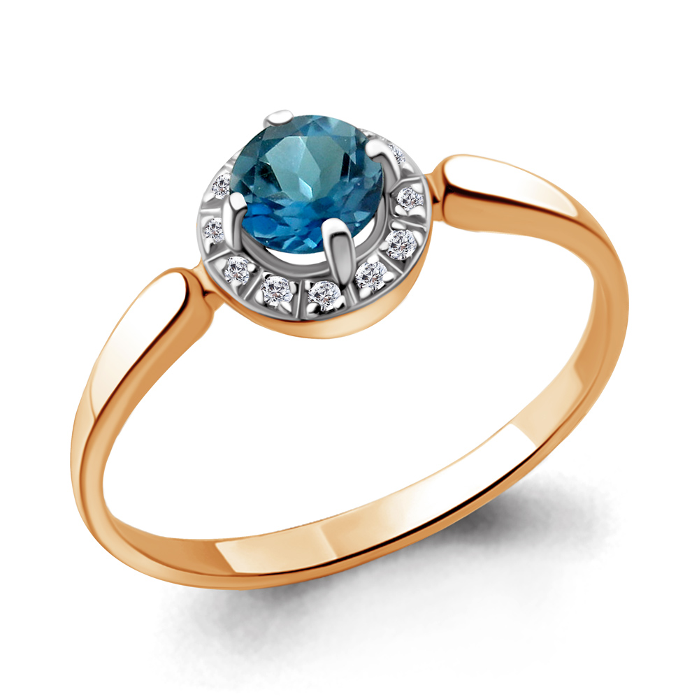 60090108 Кольцо из Золота с топазом лондон блю, фианитами
