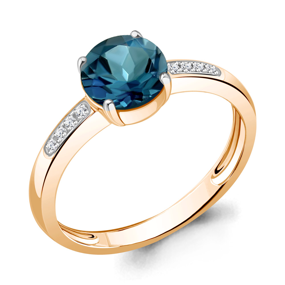 60091008 Кольцо из Золота с топазом лондон блю, фианитами