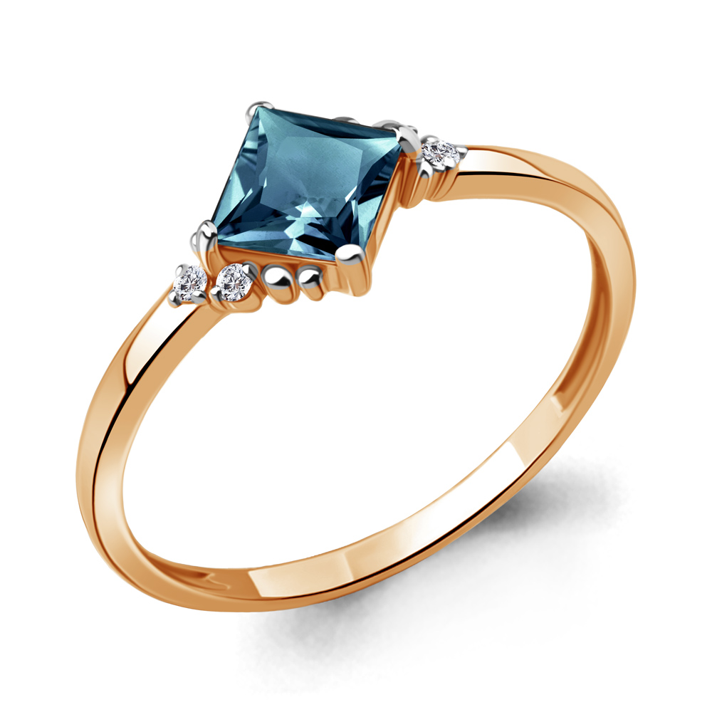 60091508 Кольцо из Золота с топазом лондон блю, фианитами