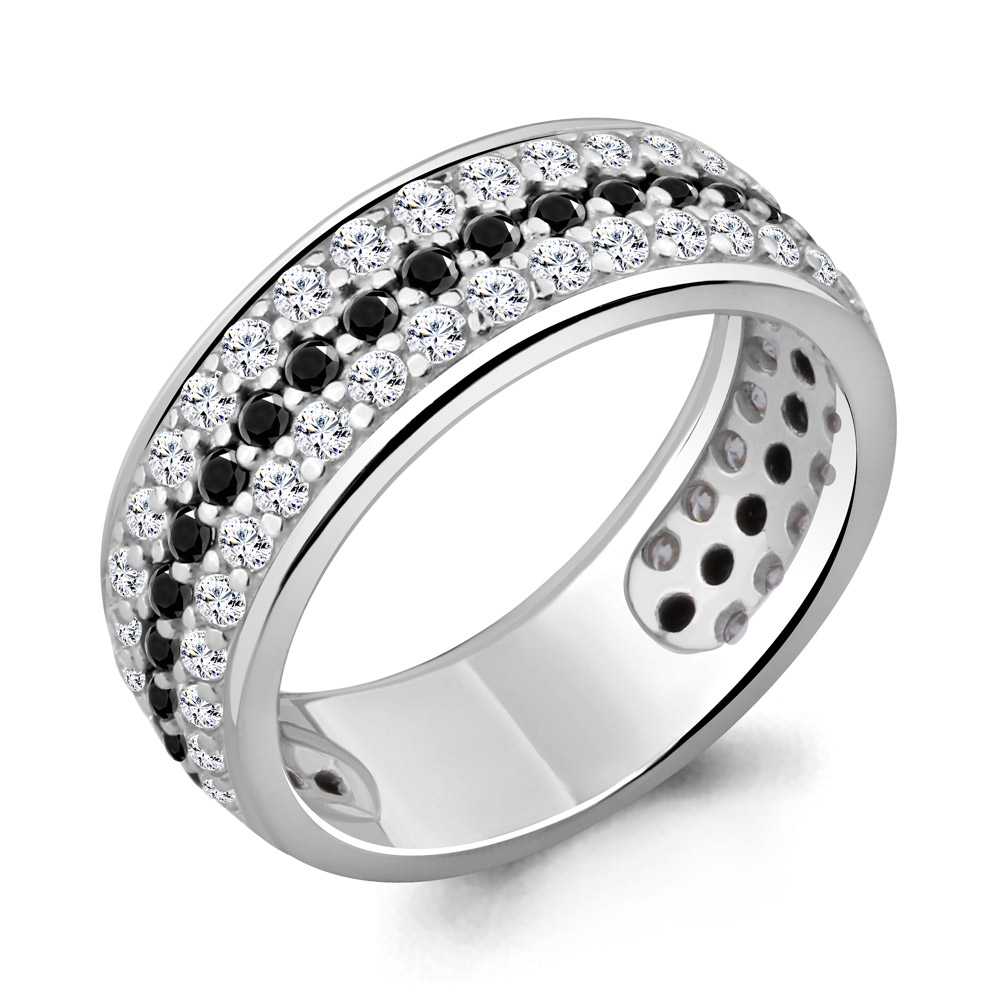 60976Ч Кольцо из Серебра с нанокристаллами, фианитами