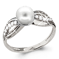 61764А Кольцо из Серебра с культ. жемчугом  аа, фианитами