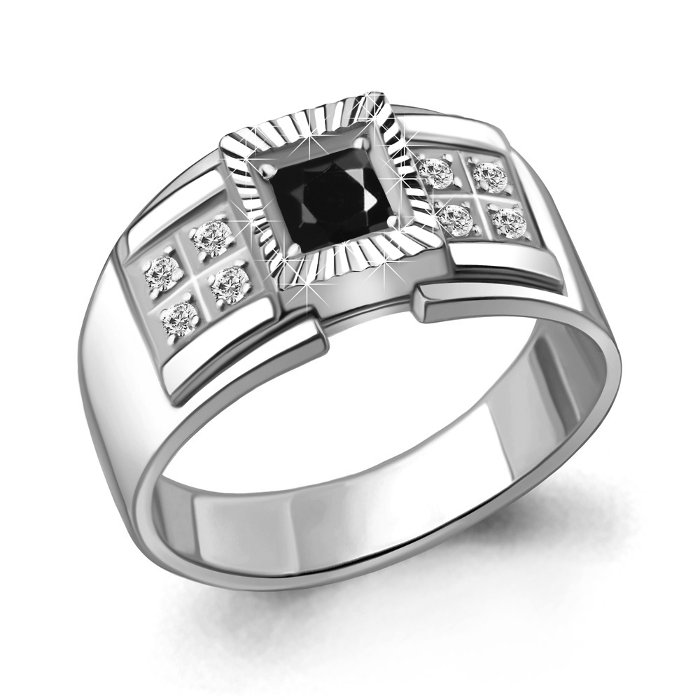 62050Ч Кольцо из Серебра с фианитами, черным фианитом