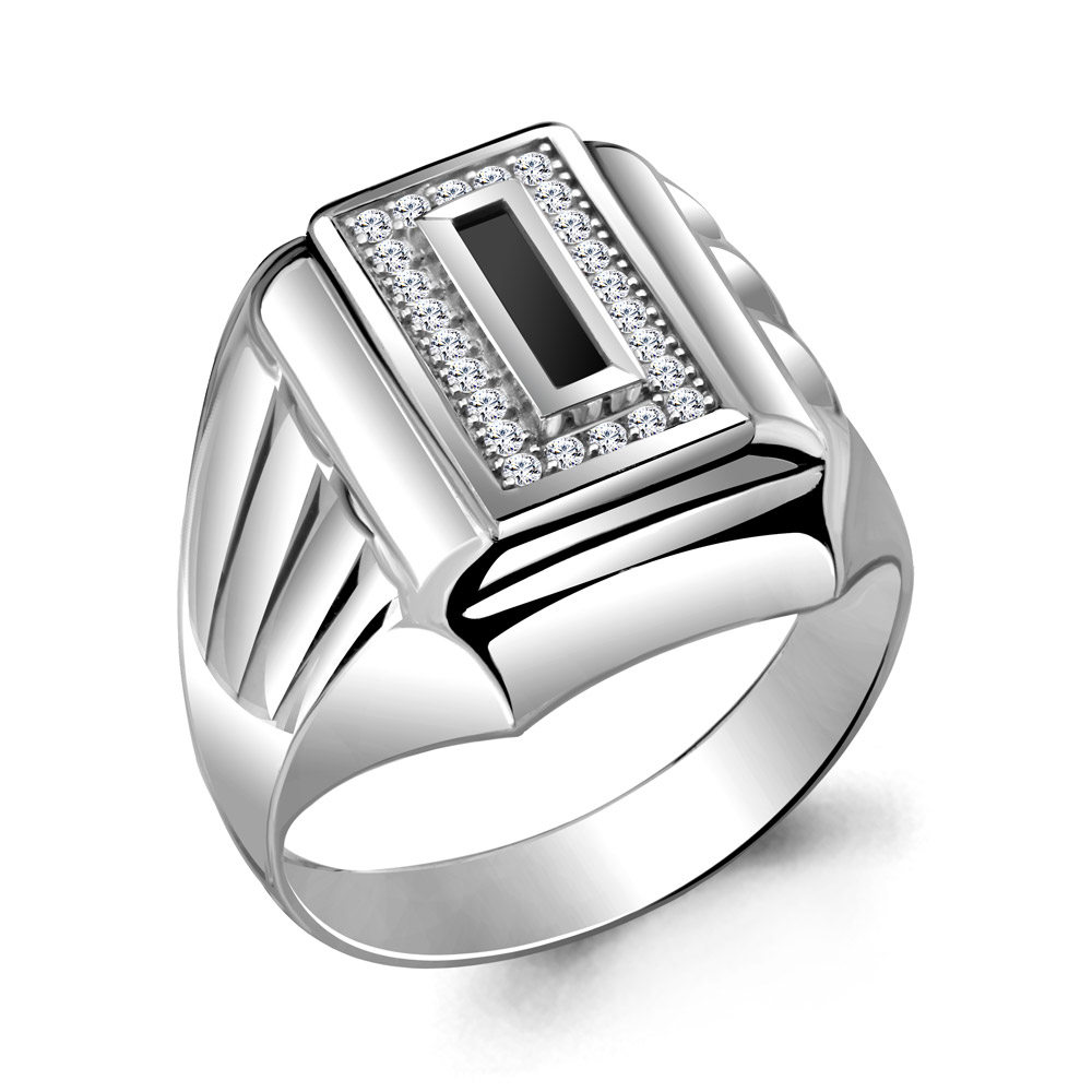 62113Ч Кольцо из Серебра с фианитами, черным фианитом