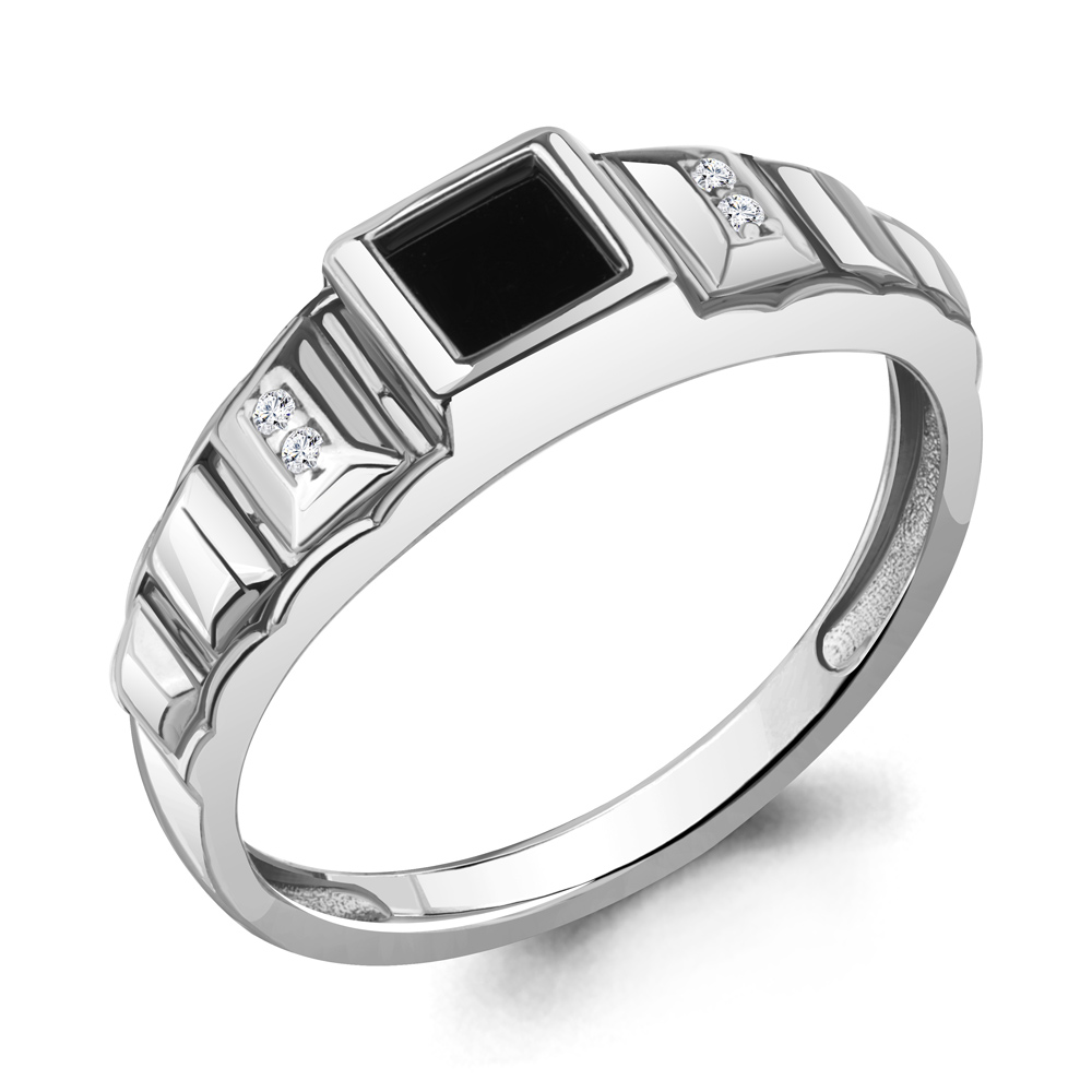 62151Ч Кольцо из Серебра с фианитами, черным фианитом