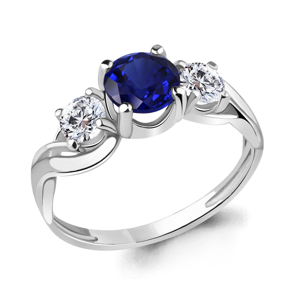 63894Б Кольцо из Серебра с наносапфиром, фианитами