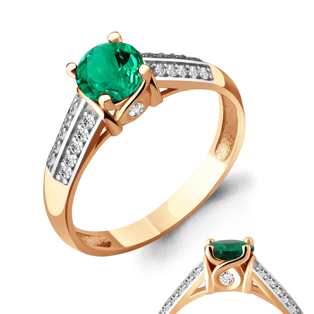 63904Г Кольцо из Золота с наноизумрудом, фианитами