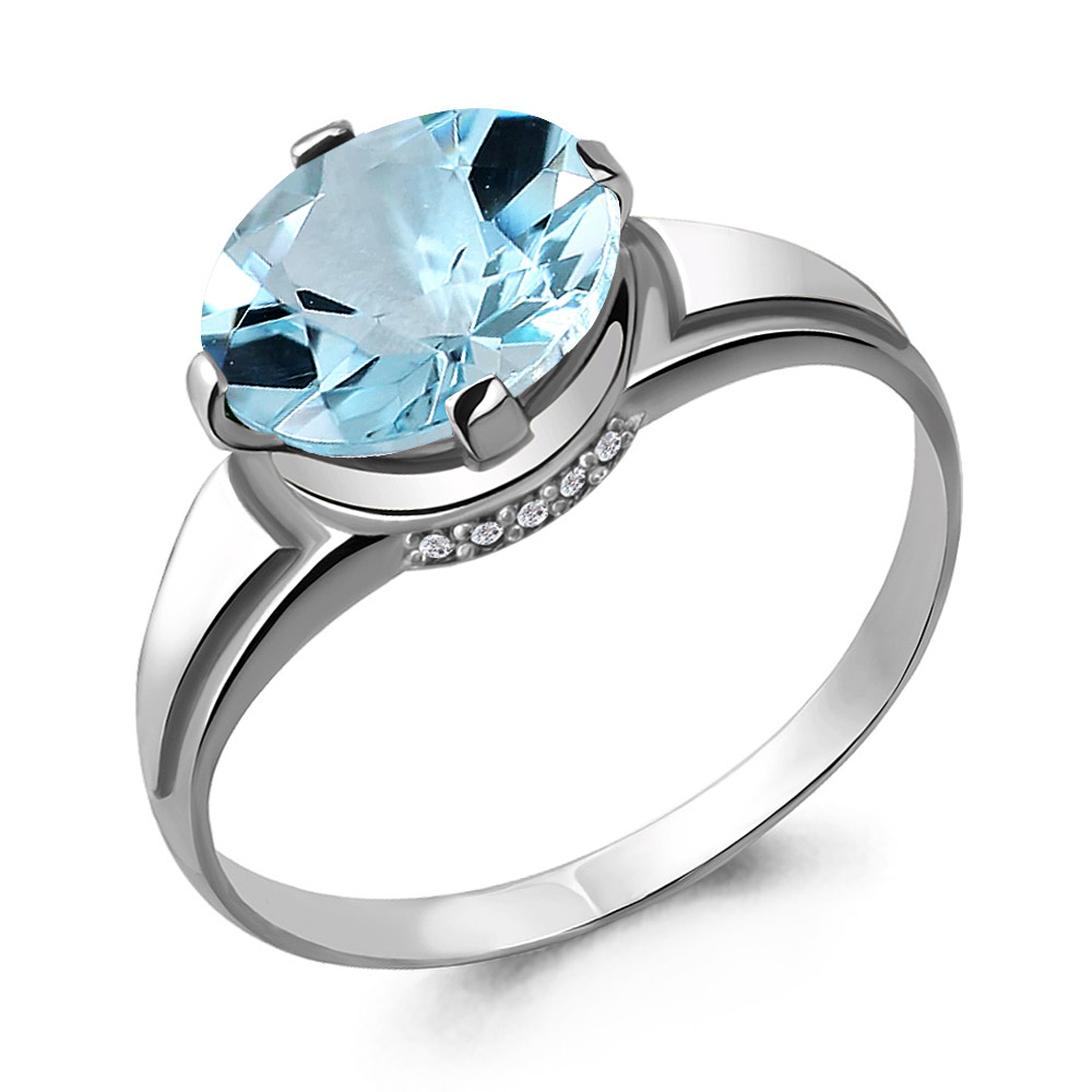6394602А Кольцо из Серебра с топазом скай блю, фианитами