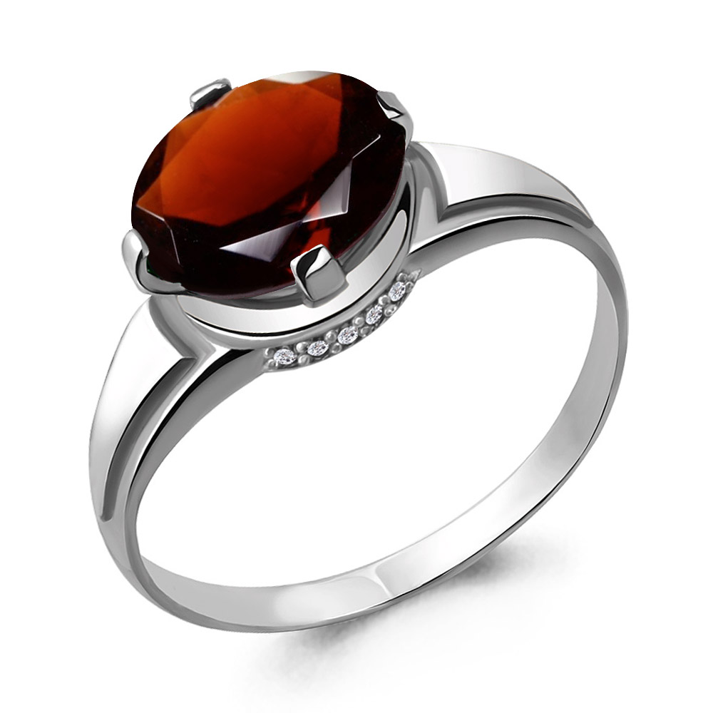 6394603А Кольцо из Серебра с гранатом, фианитами