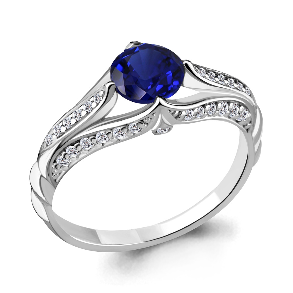 63973Б Кольцо из Серебра с наносапфиром, фианитами из коллекции "Клеопатра"