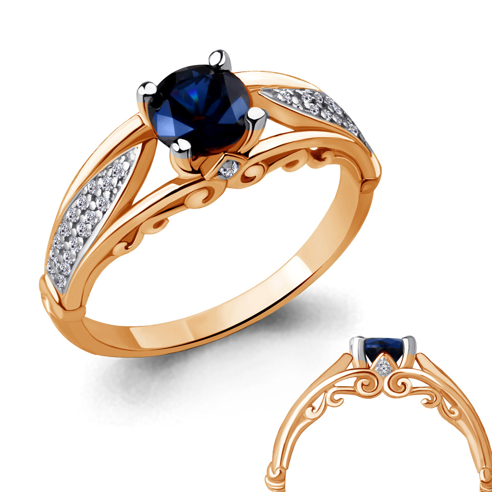 63975Б Кольцо из Золота с наносапфиром, фианитами из коллекции "Клеопатра"