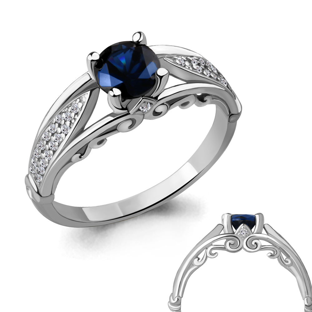 63975Б Кольцо из Серебра с наносапфиром, фианитами из коллекции "Клеопатра"