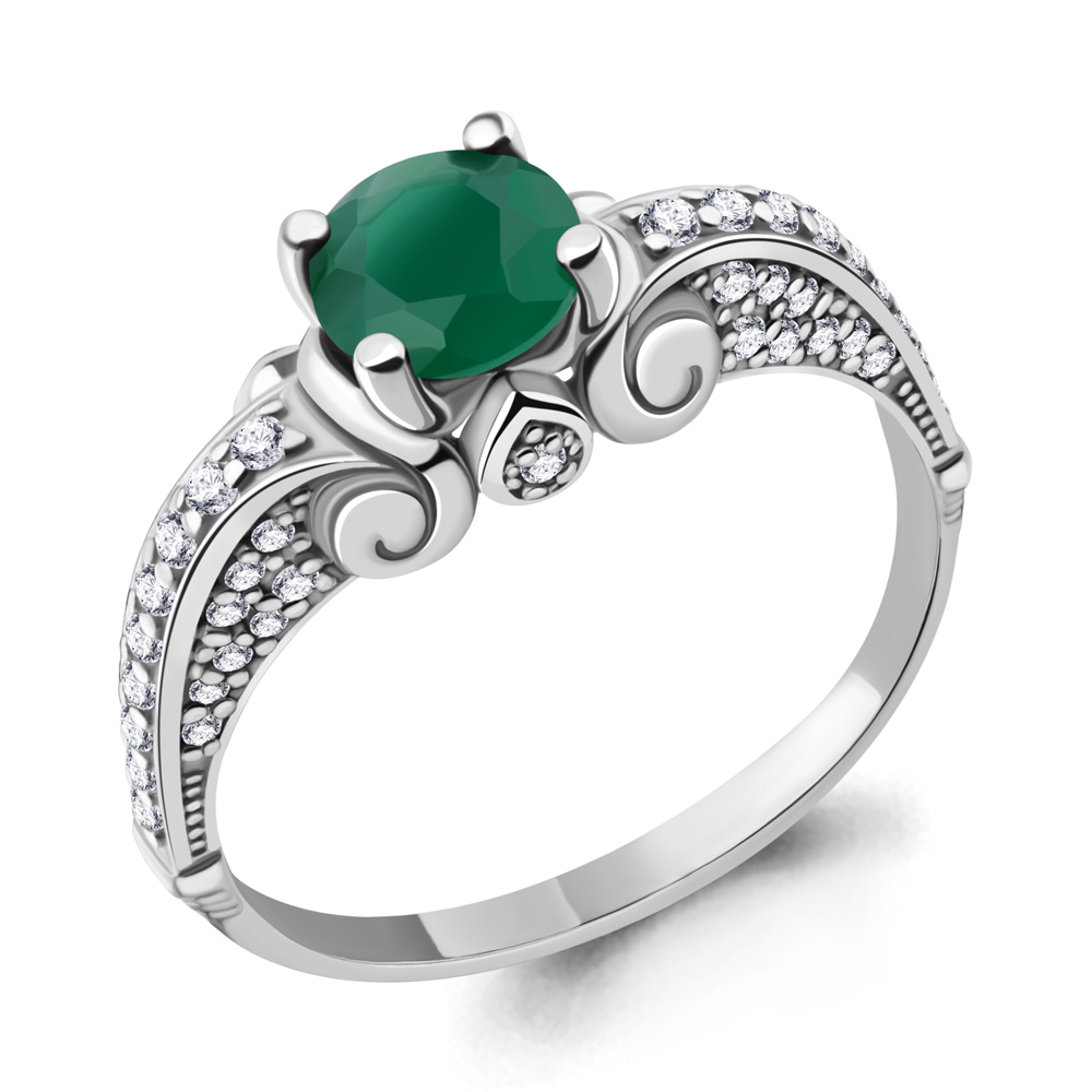 6397609А Кольцо из Серебра с агатом, фианитами