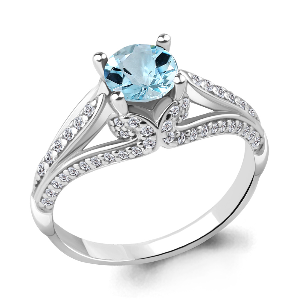 6398002А Кольцо из Серебра с топазом скай блю, фианитами