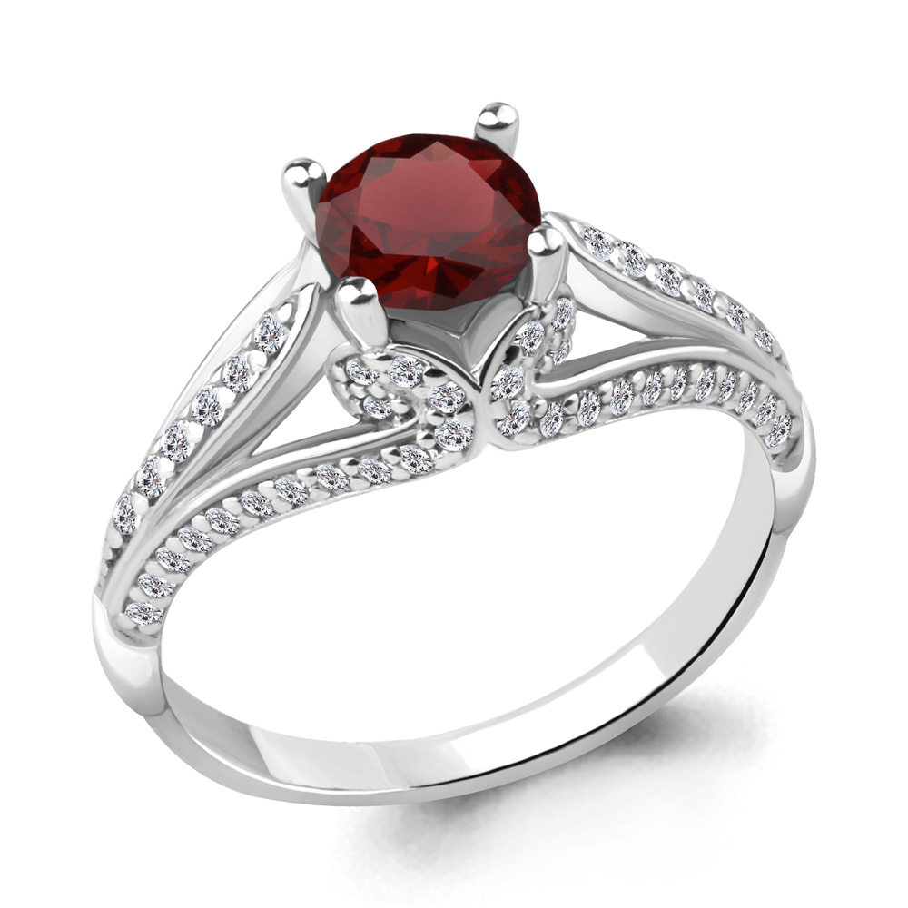 6398003А Кольцо из Серебра с гранатом, фианитами