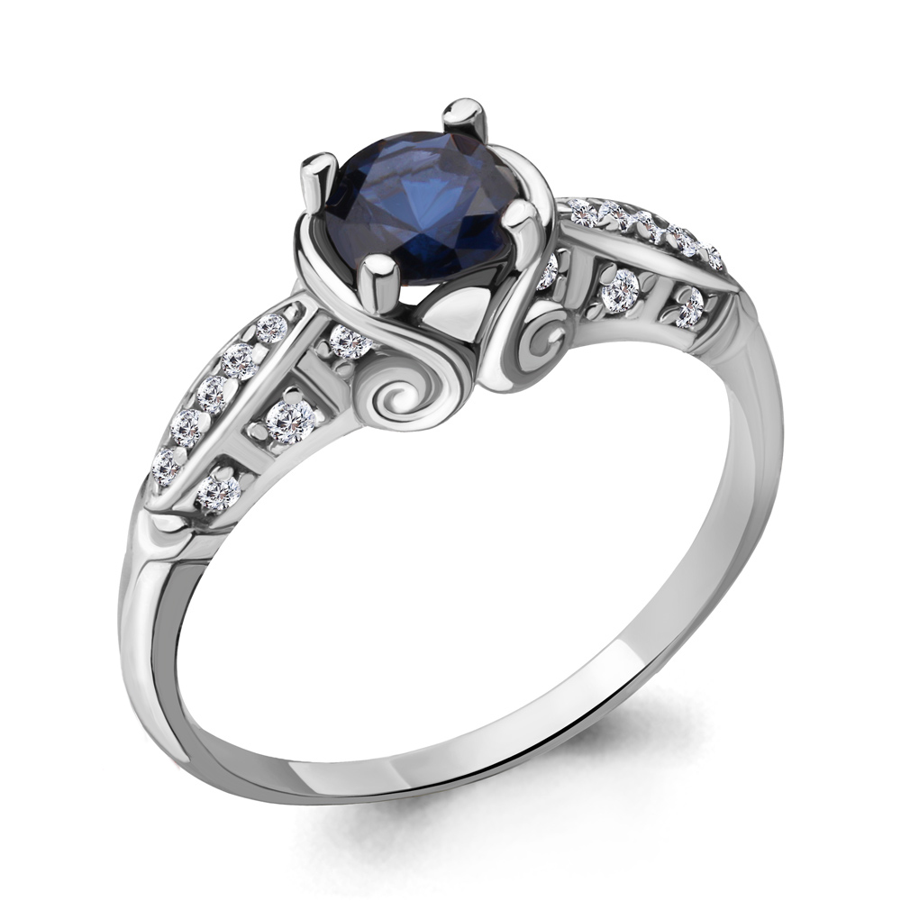 63982Б Кольцо из Серебра с наносапфиром, фианитами из коллекции "Клеопатра"