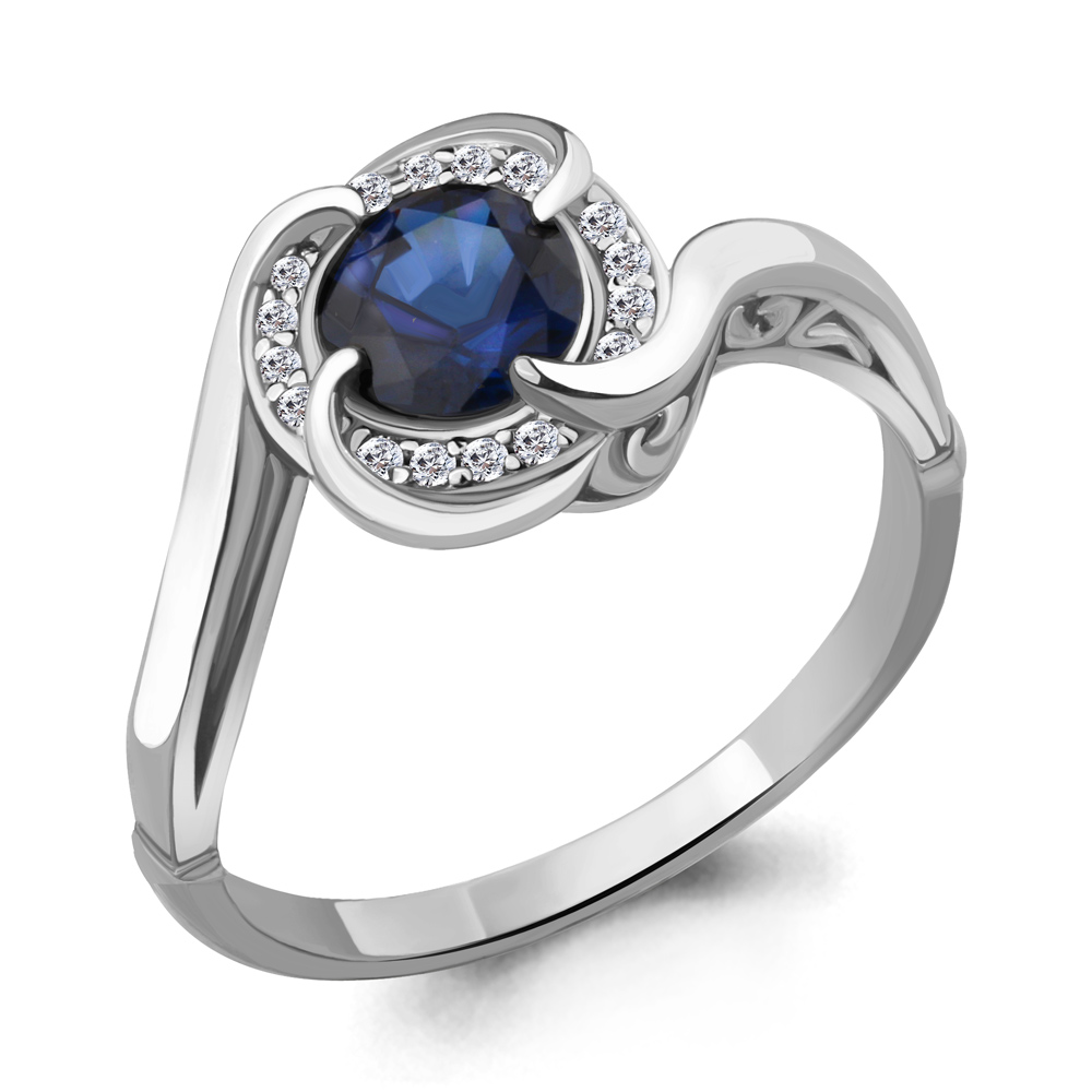 63984Б Кольцо из Серебра с наносапфиром, фианитами из коллекции "Клеопатра"