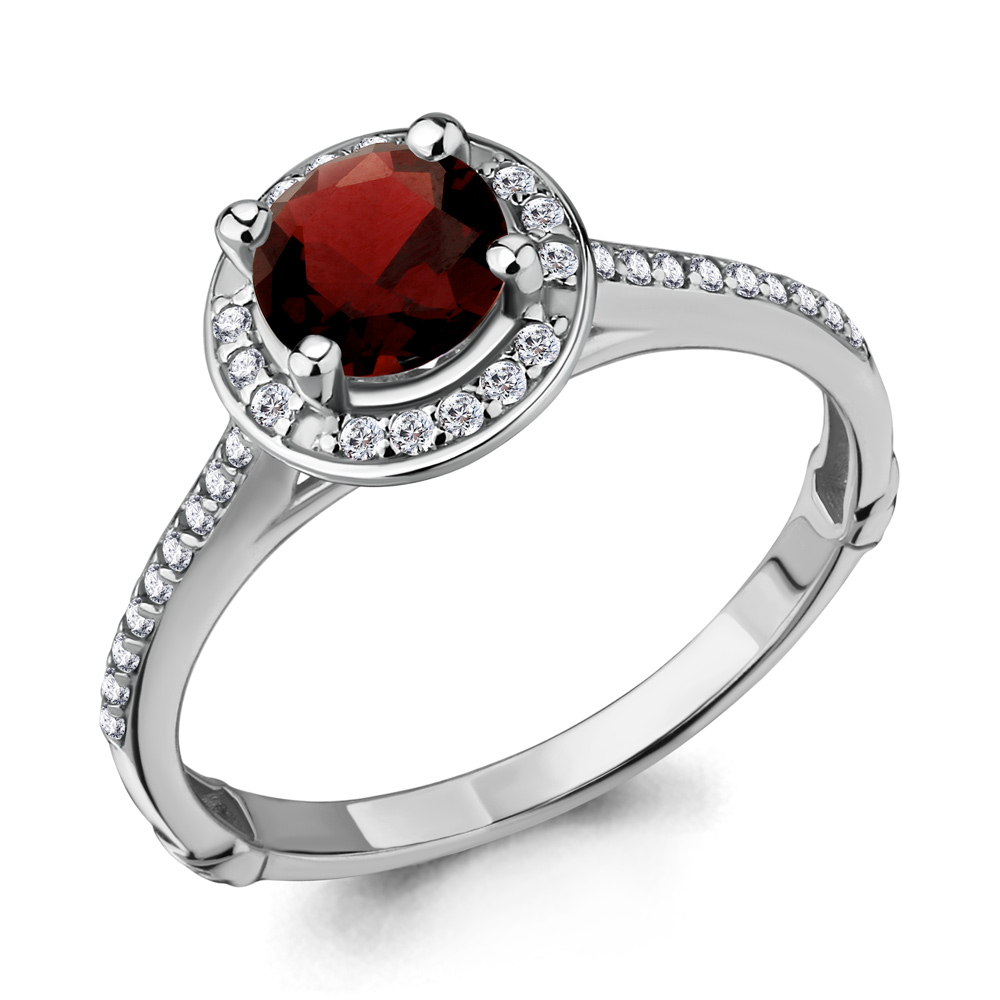6398903А Кольцо из Серебра с гранатом, фианитами
