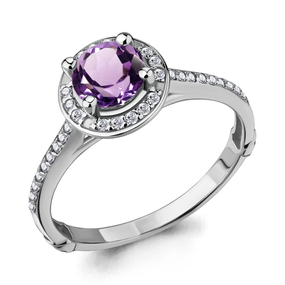 6398904А Кольцо из Серебра с аметистом, фианитами