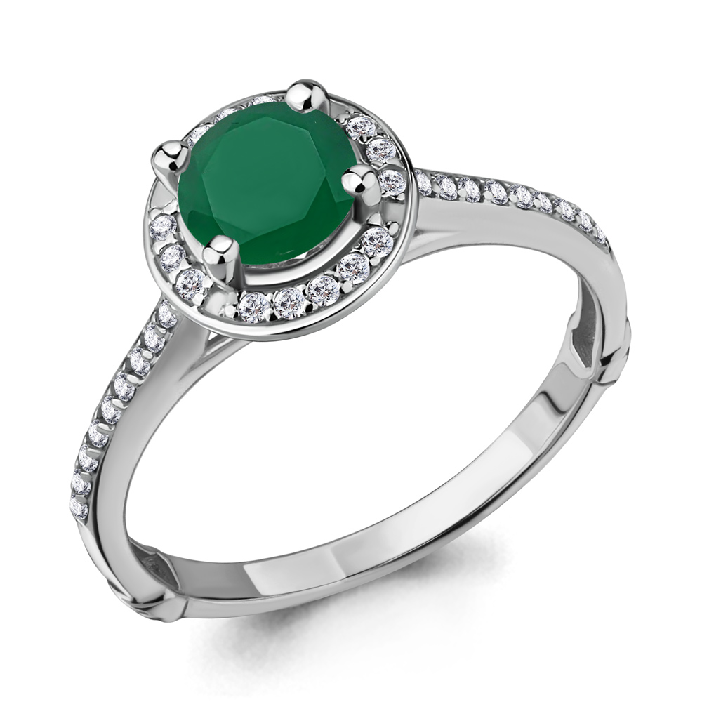 6398909А Кольцо из Серебра с агатом, фианитами