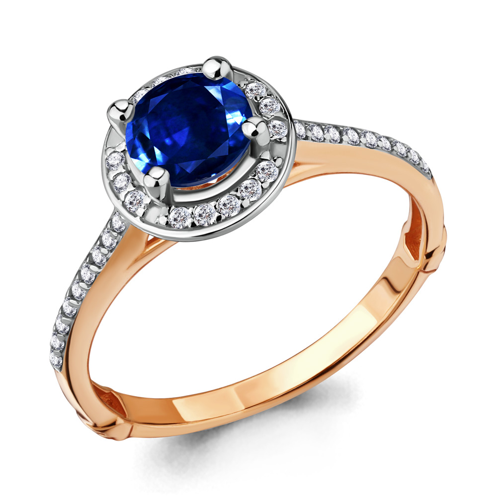 63989Б Кольцо из Золота с наносапфиром, фианитами из коллекции "Клеопатра"