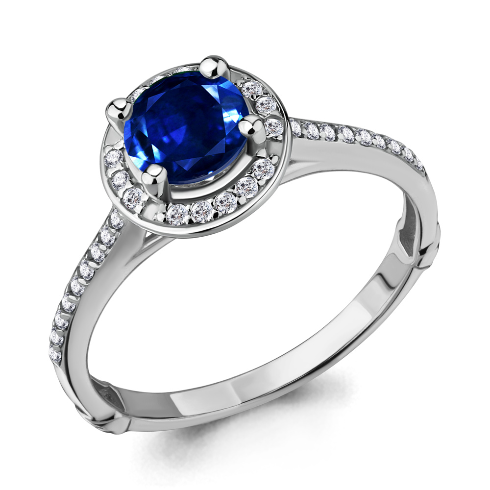 63989Б Кольцо из Серебра с наносапфиром, фианитами из коллекции "Клеопатра"